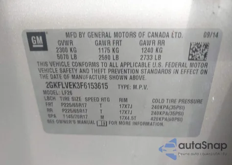 2015 GMC Terrain Sle-1 из США, поврежденный, VIN 2GKFLVEK3F6153615